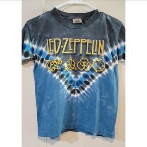 Vintage 90s Led Zeppelin Liquid Blue Rock Band Music Single Tie Dye Tee Shirt